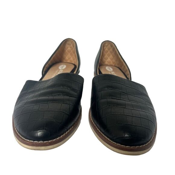 DR SCHOLLS Black Faux Croc Cut Out D'Orsay Flats Shoes 7 Slip On Comfort - Picture 3 of 12